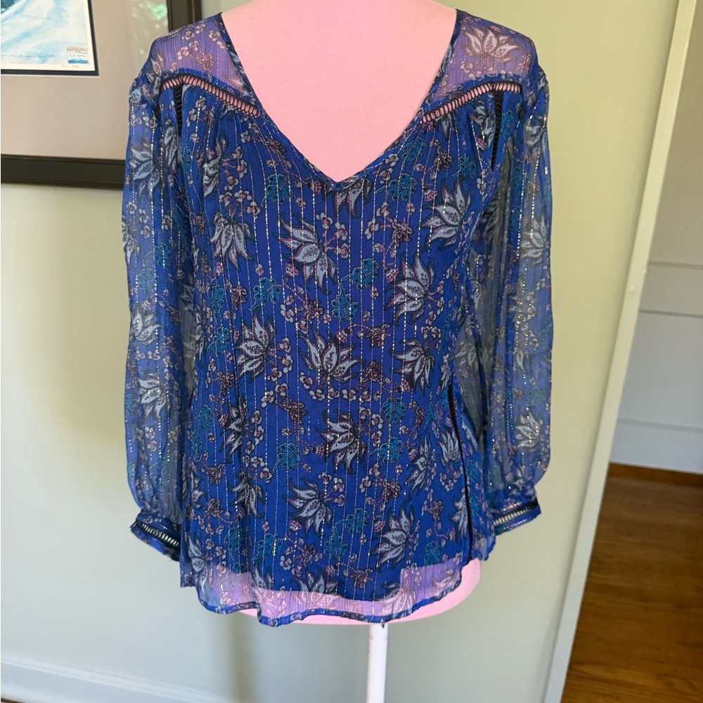 BA&SH BASH Silk Blouse Paisley Top Shirt Sheet Silk Metallic, Size 1, XS, S - Picture 2 of 10
